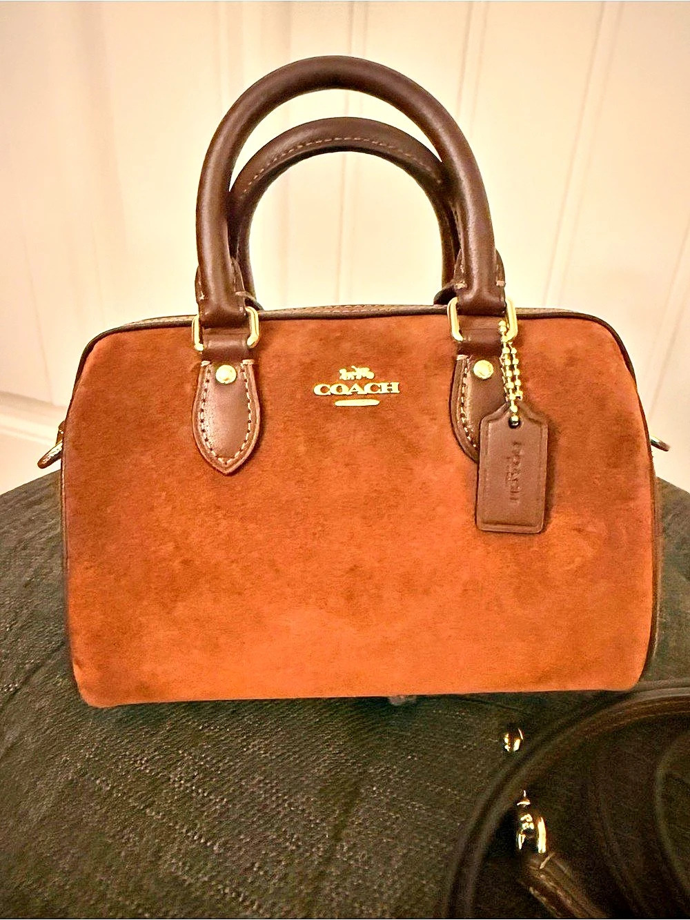 Coach Mini Rowan Satchel in Brown Suede